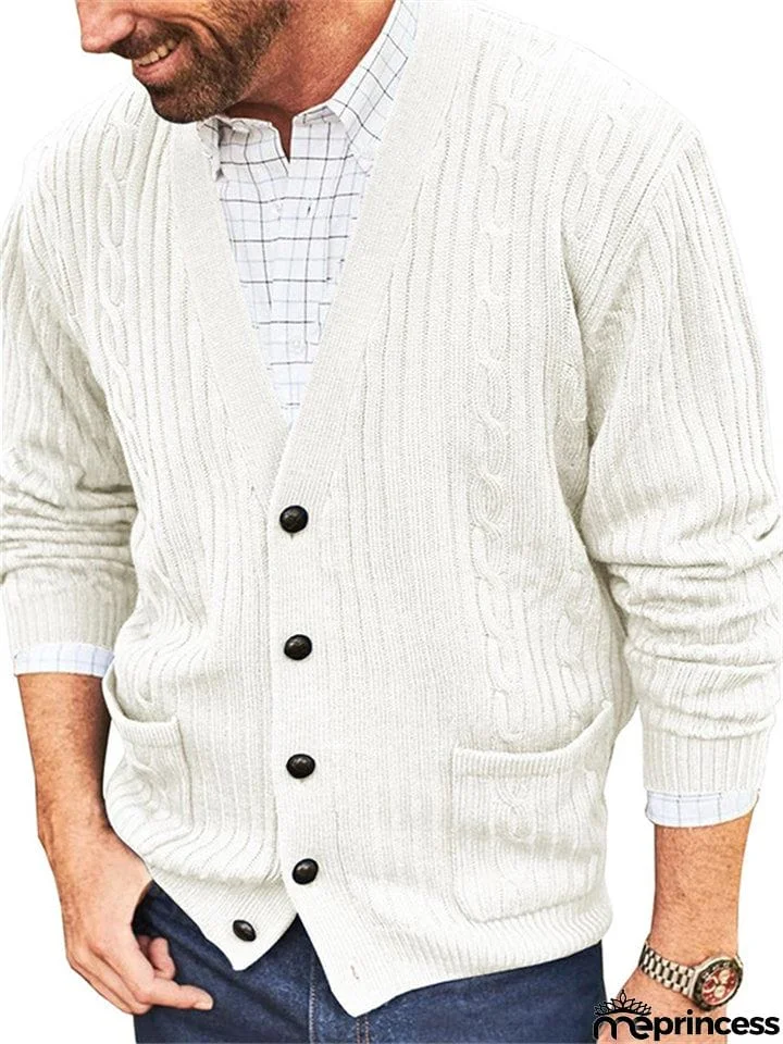 Fashion Male Solid Color V-neck Slim Knitted Sweaters