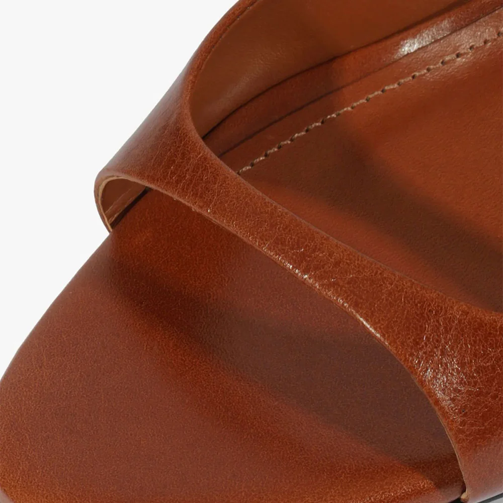 Brown Open Round Toe Slip On Women's Mules Shoes with Stiletto Heel