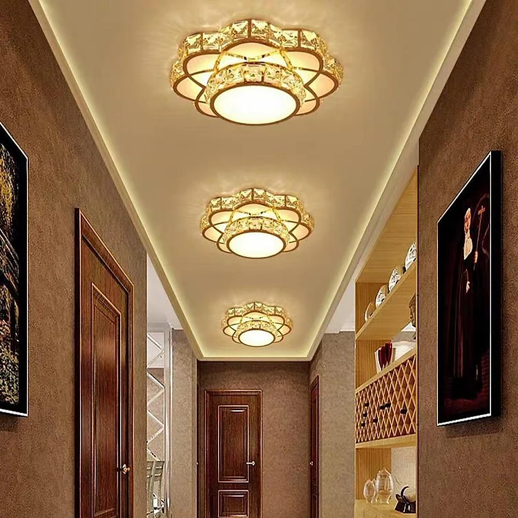 Flower Effect Metal Crystal LED Flush Mount Ceiling Light for Hallway Entryway Lighting - Appledas