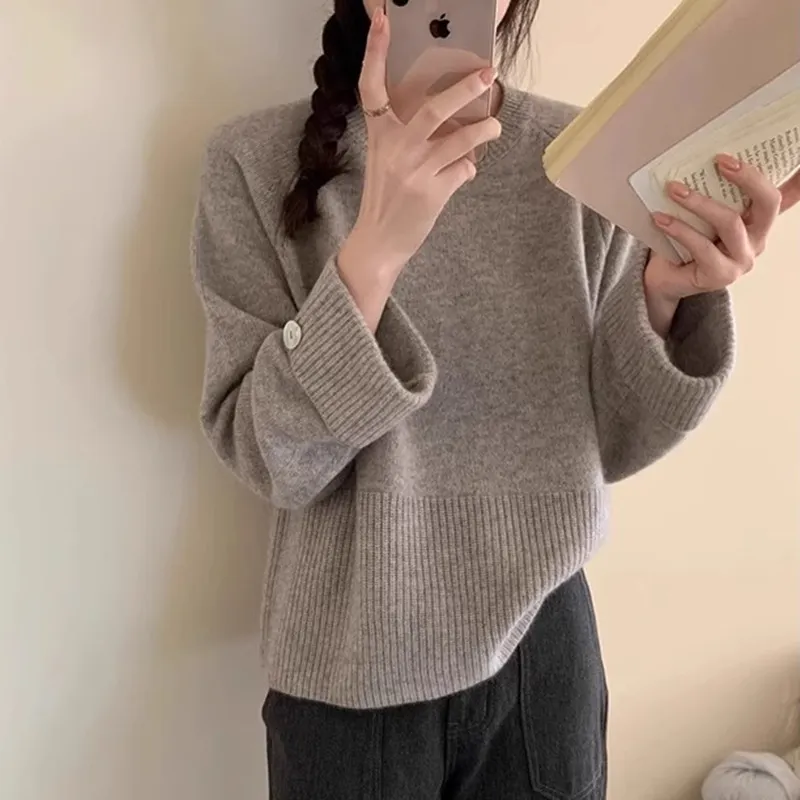 Churchf Churchf Advanced Sense Round Collar Design Sweater Female 2024 Autumn / Winter New Korean Version Soft Waxy Temperament Simple Wind Sweater