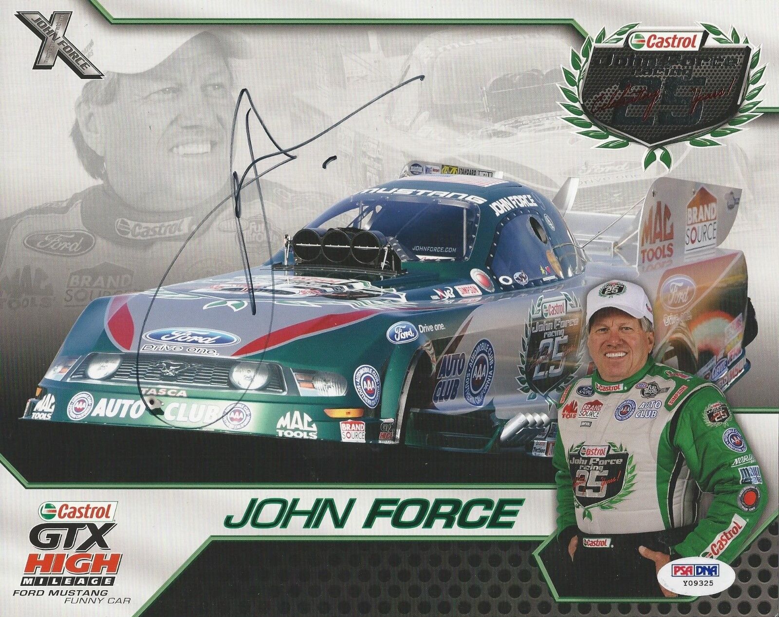 John Force Signed 2010 Castrol GTX Photo Poster paintingcard - PSA/DNA # Y09325