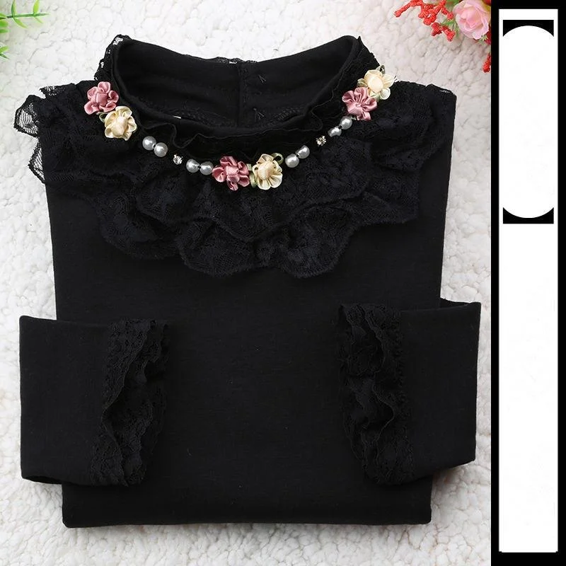 2021 Spring Autumn Cotton Children Base T Shirts Baby Girls Clothes Long Sleeve Floral Casual T Shirt Tops Kids Lace T shirt