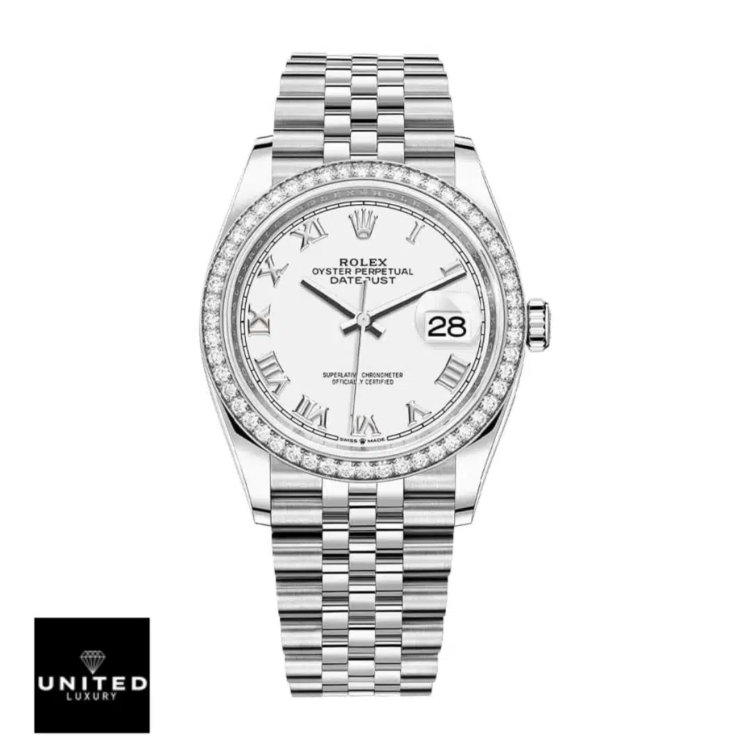 Rolex Datejust roman diamond bezel on the white background