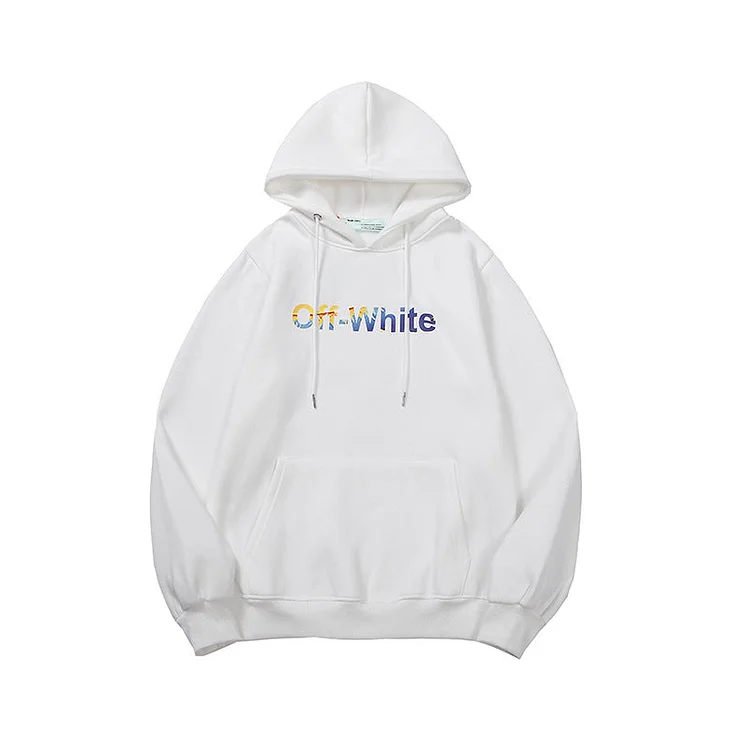 Off White Hoodie Autumn and Winter Outer Space Astronauts Arrow Velvet Padded Hooded Sweatshirt Men and Women Same Style