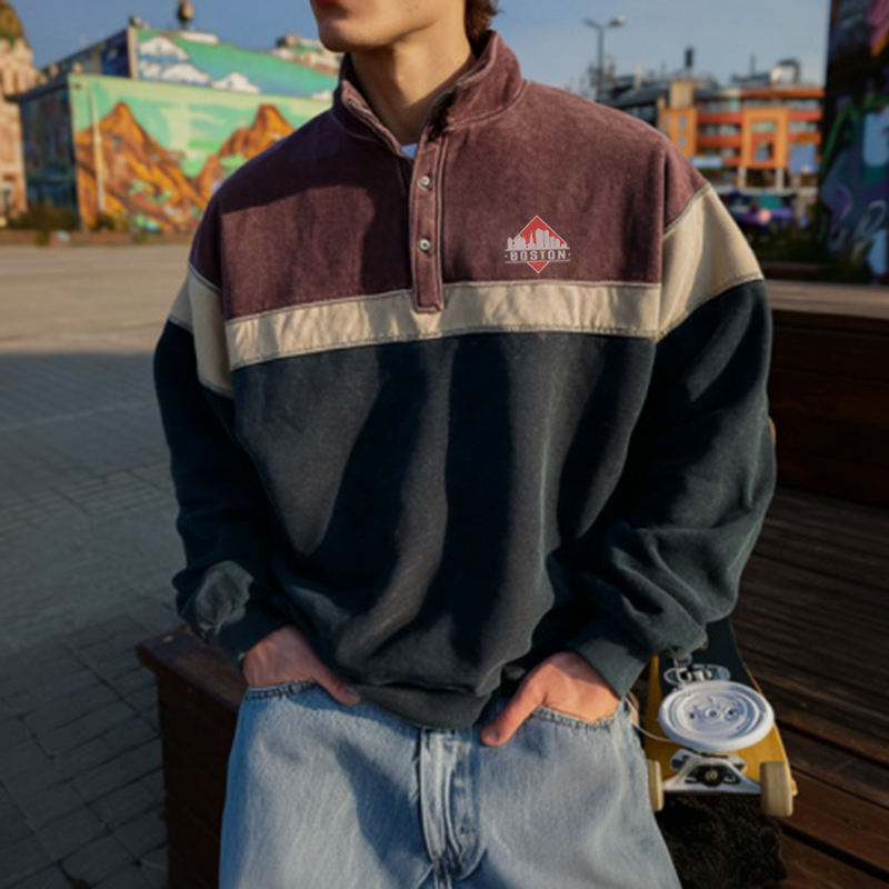 Stylish Half-Zip Pullover with Colorful Tribal Design for Men