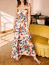 Floral Printed Lace-Up Backless Maxi Dress