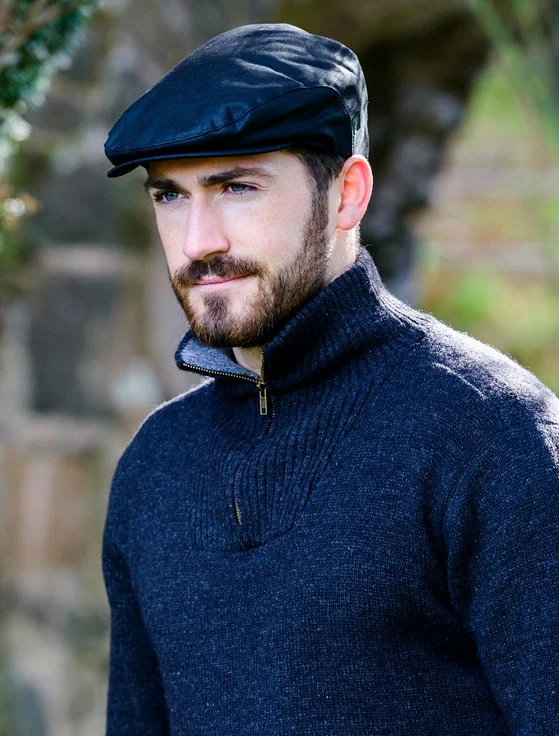 WAX FLAT CAP - BLACK