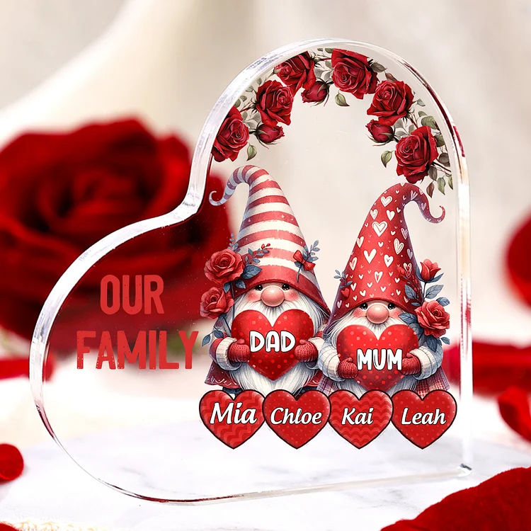 6 Names-Personalized Family Dwarf Acrylic Ornament-Custom Text Acrylic Family Heart Keepsake Desktop Ornament For Family