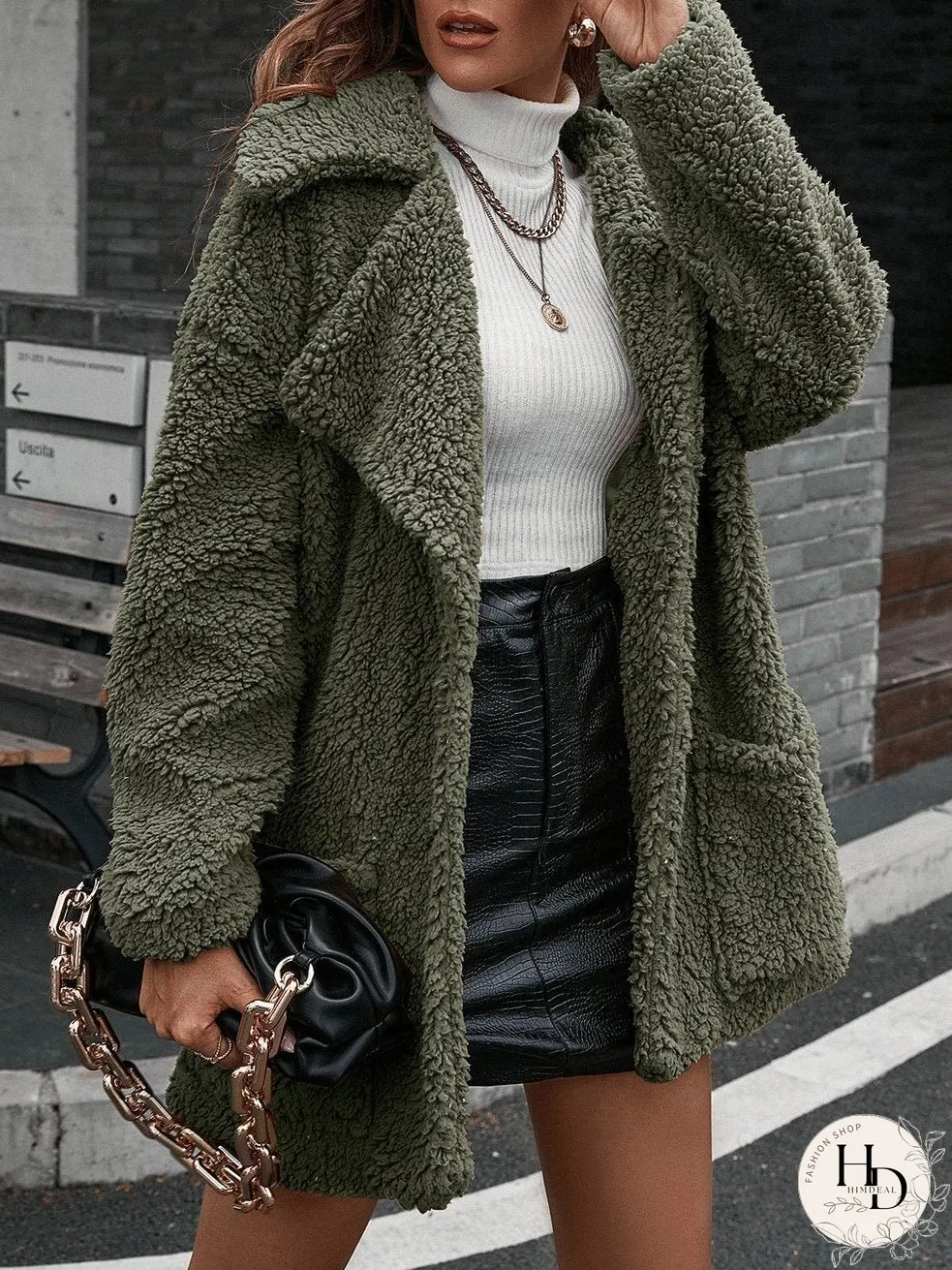 Coats Bubble Fluff Loose Lapel Pocket Trench Coat for Women