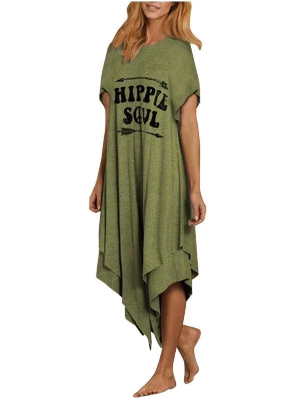 Women Half Sleeve V-neck Solid Color Dress