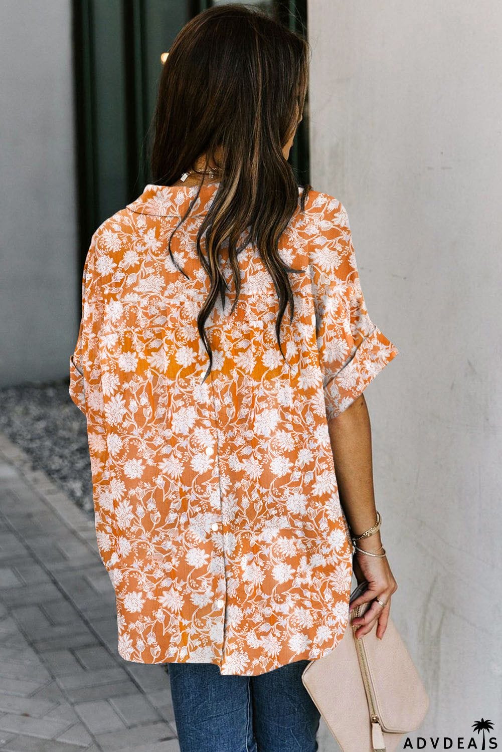 Dotted Print V Neck Drape Front Blouse