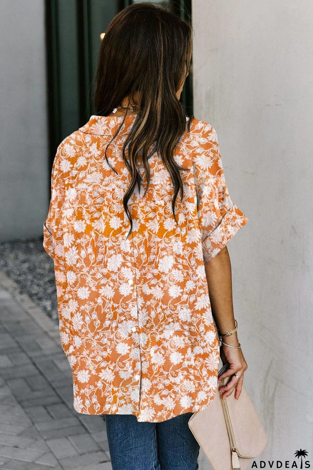 Dotted Print V Neck Drape Front Blouse