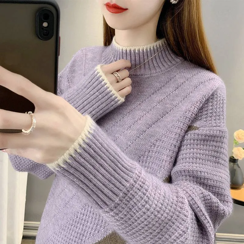 Churchf Churchf Autumn And Winter New Half Turtleneck Sweater Female Cover Thick Warm And Loose Outside Wear Matching Color Inside The Base Shirt Female