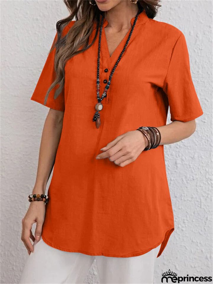 Women's Summer Pure Color Trendy V Neck Shirts