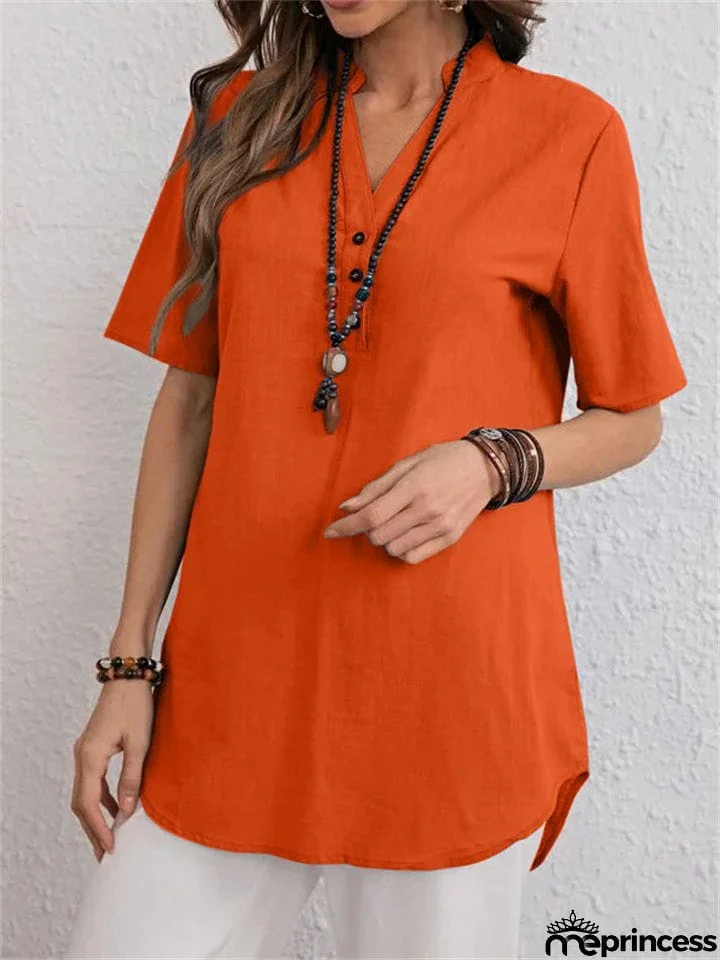 Women's Summer Pure Color Trendy V Neck Shirts