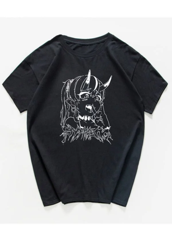 Punk Short Sleeve Printed Anime Crew Neck T-shirt