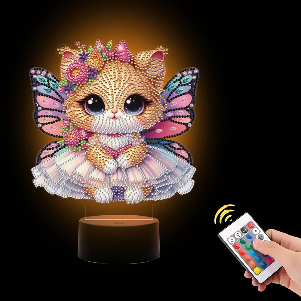 DIY Butterfly Cat Diamond Painting Night Light Diamond Art Lamp Home Decoration