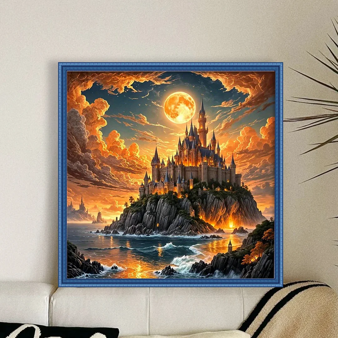 Castle Castle Full 14CT DIY Counted Cross Stitch Kits for Home Decor 40x40cm