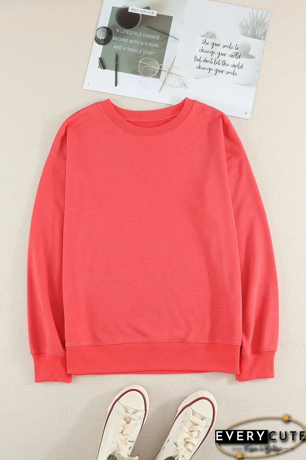 Plain Crew Neck Pullover Sweatshirt