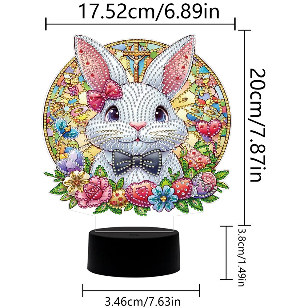 DIY Acrylic Double Sided Bunny Diamond Painting LED Night Light for Easter Decor