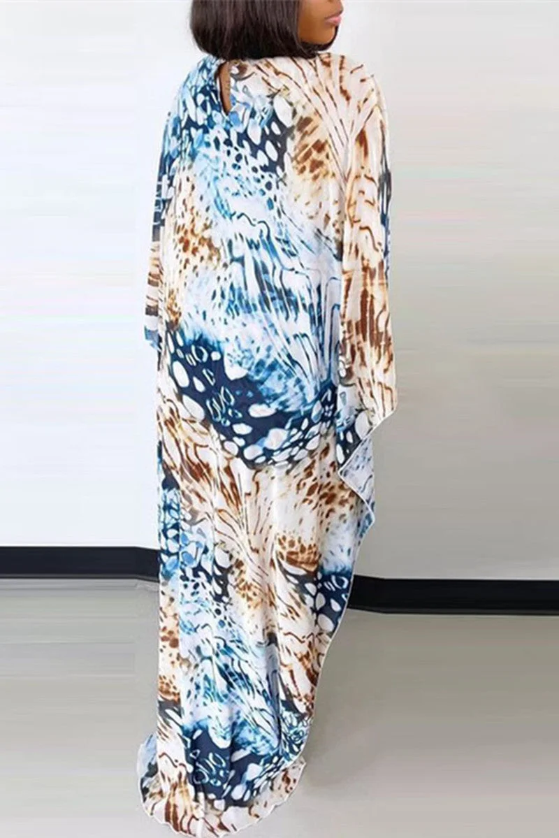 Fashion Casual Print Split Joint V Neck Regular Jumpsuits