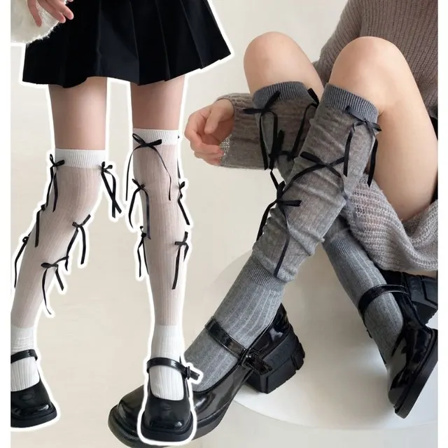 TARUXY Splice Bow Loose Socks For Women Fashion Thermal Long Sock Knitting Socks Women&rsquo;s Y2K JK Girl Keep Warm Leg Warmers Ladie