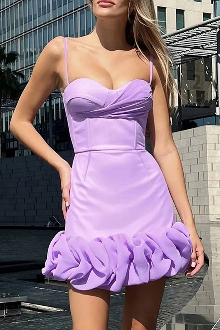 Party Purple Ruffle Hem Cami Mini Dress
