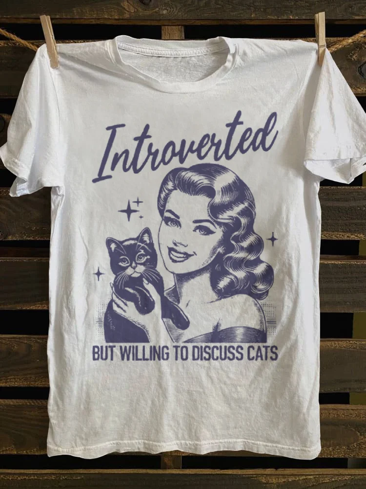 Teecade Teecade Introverted But Willing To Discuss Cats T-shirt