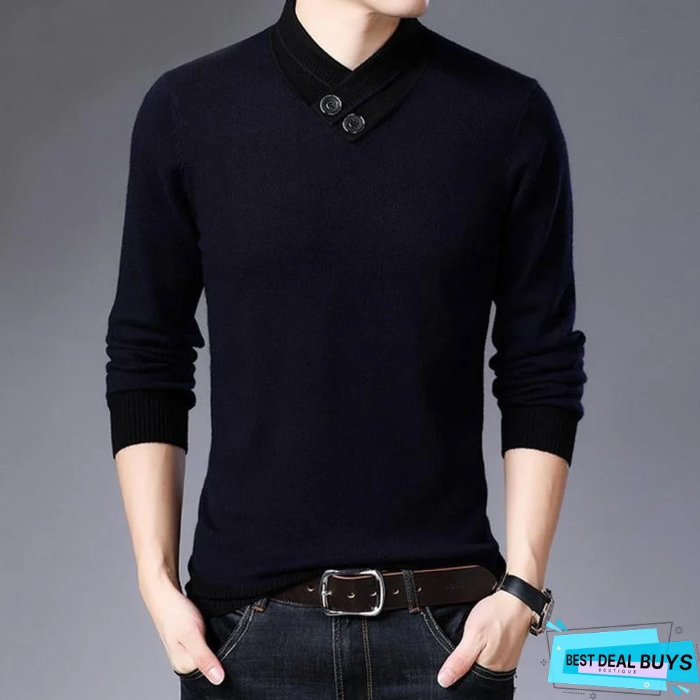 Sweater Men Autumn Winter Thick Warm Cashmere Wool Pullover Men Button Turtleneck Pull Homme Knitwear Tops