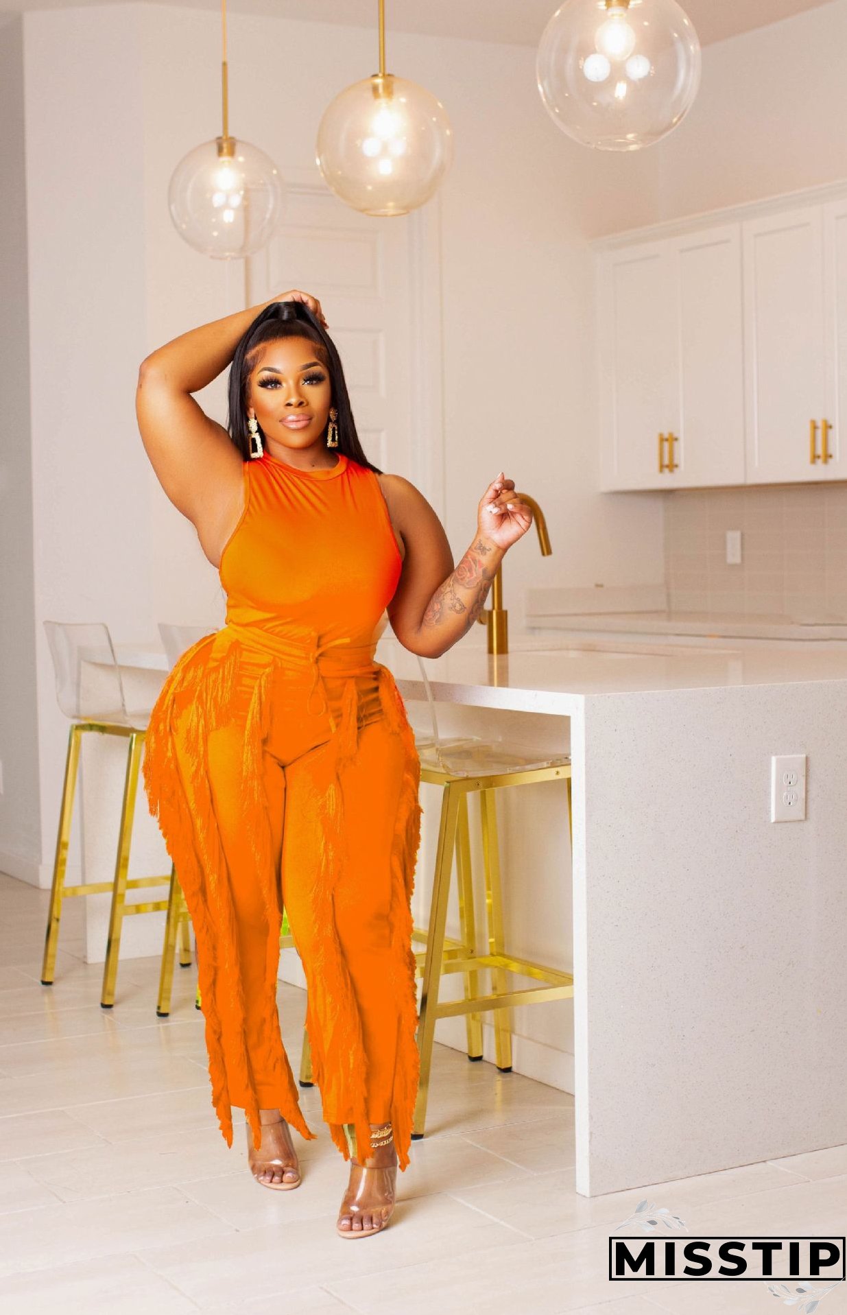 Women's Solid Color Tassel Two Piece Suit