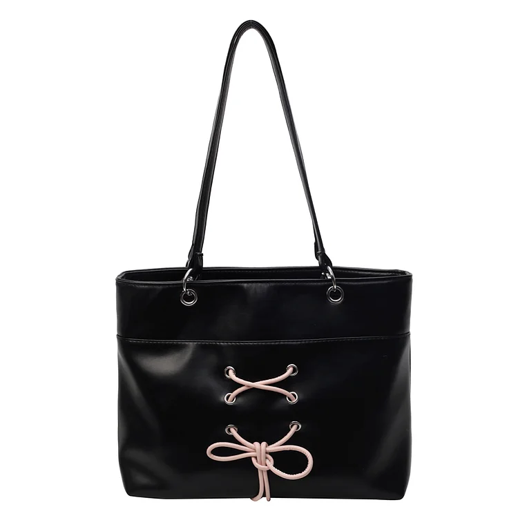 Bow Tie Shoulder Bag Large Capacity Tote Bag Fashion Handbag for Women and Girls