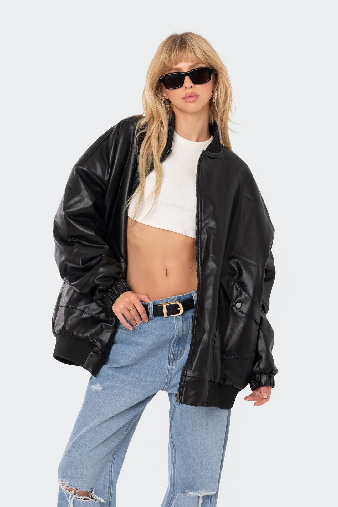 Leather Oversized Bomber Jacket