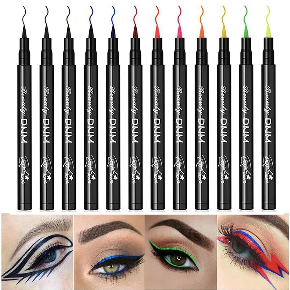 Shecustoms™ 12 Colors Matte Liquid Eyeliner Pen Set Waterproof Long Lasting Black Blue