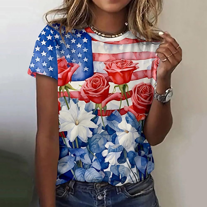  Women's Vintage Flag Art Print Tshirt Westsshops