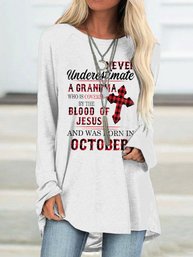 Cross Letters Print Crew Neck Casual Tunic