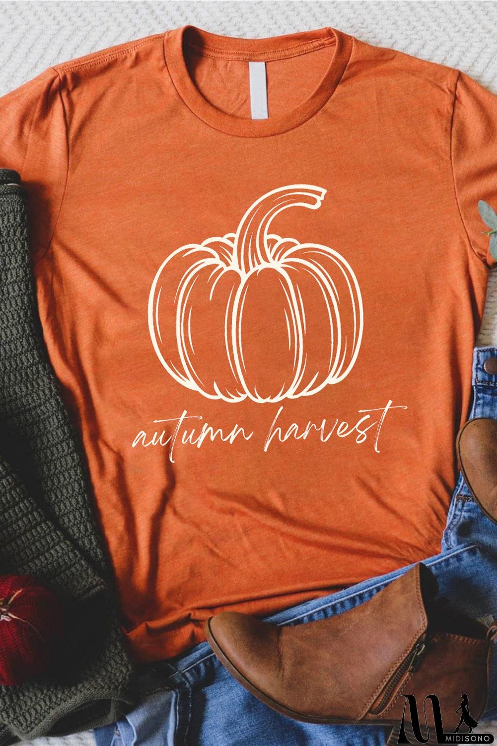 MidiSono - Autumn Harvest Pumpkin Graphic T Shirt