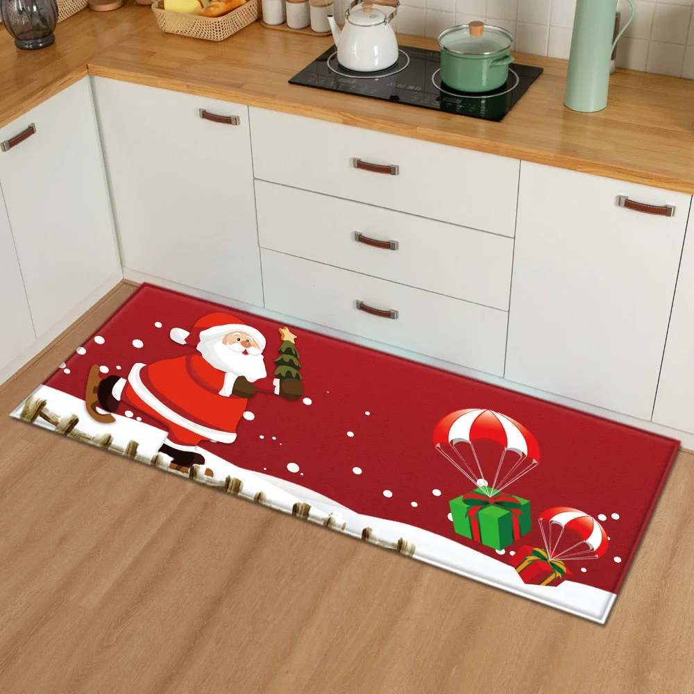 Christmas Kitchen Mat Bedroom Entrance Doormat 3D Pattern Home Floor Decoration Living Room Carpet Bathroom Non-Slip Rug