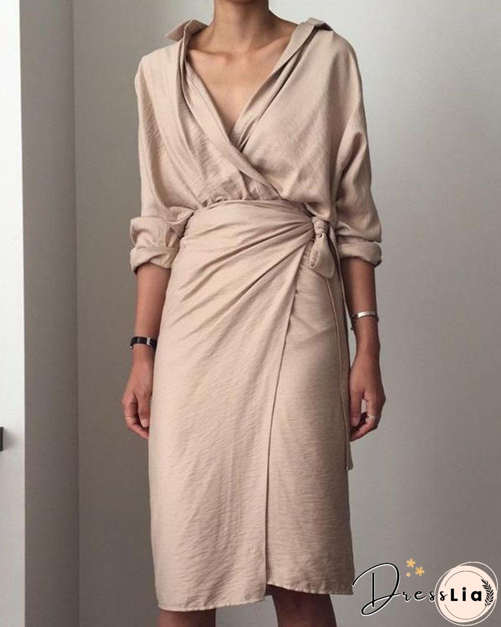 Sexy V Collar Pure Color Package Hip Bodycon Dress