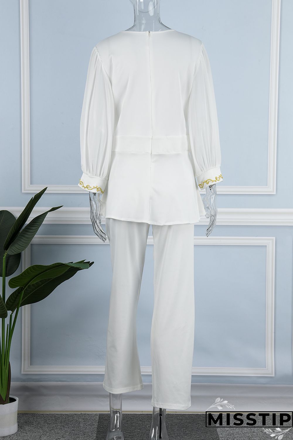 Cyan Casual Patchwork Basic O Neck Two Pieces