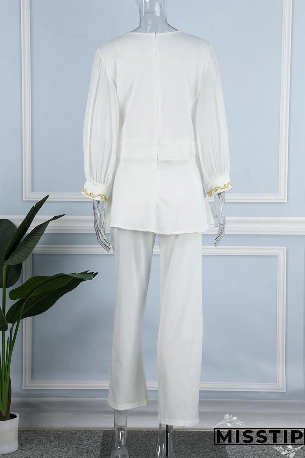 Cyan Casual Patchwork Basic O Neck Two Pieces