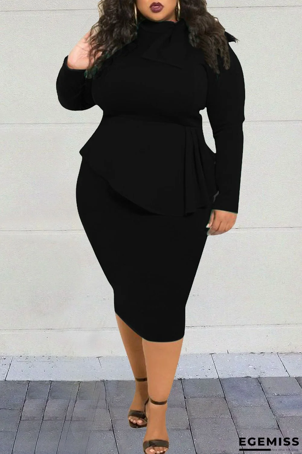 Black Fashion Sexy Long Sleeve Plus Size Dress | EGEMISS