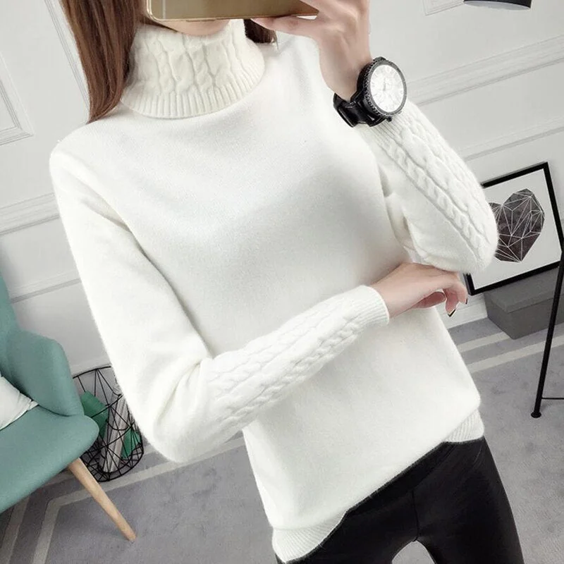 Autumn Winter Solid Cashmere Sweater Women Knitted Long Sleeve Turtleneck Sweaters Women Slim Fit Basic Pullovers 2020