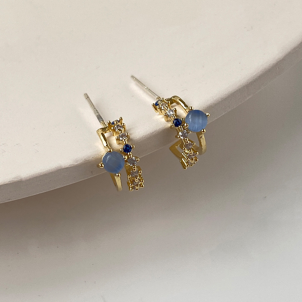 Delicate Semicircle Rhinestone Inlaid Ear Studs Earrings