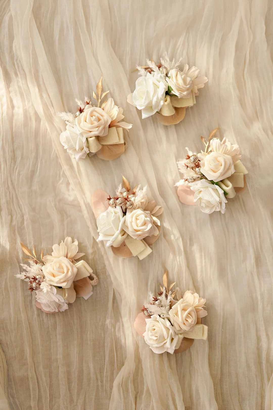 Wrist Corsages in White & Beige