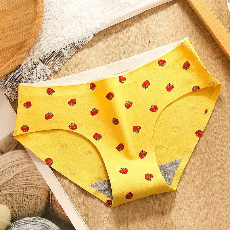 Women Cotton Underwear Panties Sexy Traceless Briefs Mid Waist Printing Panties Ladies Solid Color Underpants Cute Girl Lingerie