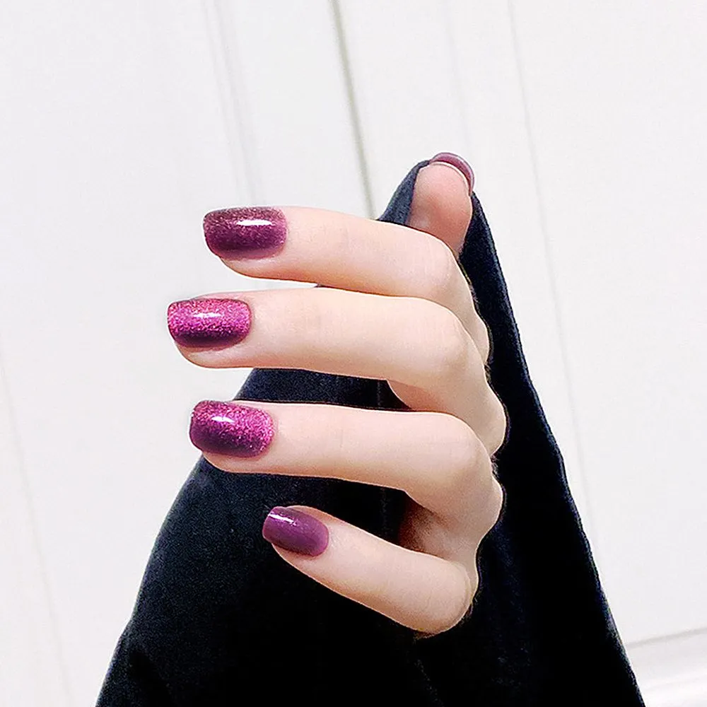 24Pcs/Set Cat Eye Phototherapy Nail Patch Wearable Fake Nail Short False Nail Wedding For Winter Autumn Wearable Full Cover-Nail Inspo