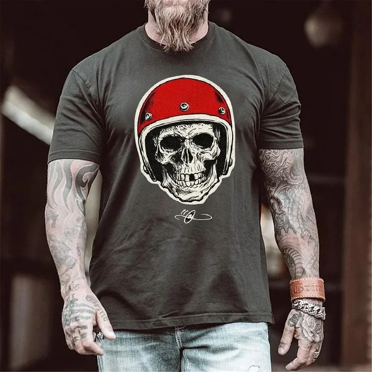 Skull Red Helmet Motorcycle Men's T-Shirt