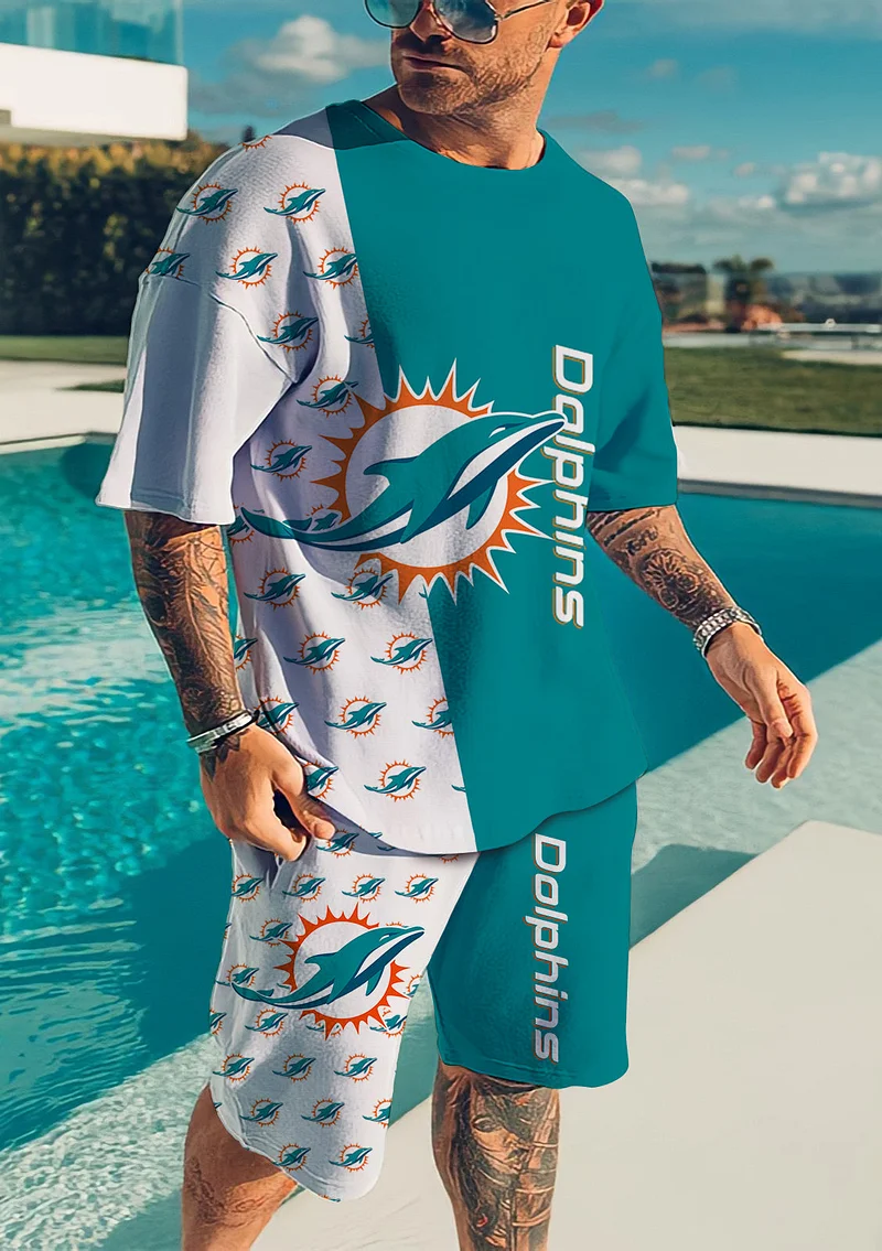 Mes Miami Dolphins 2 Pieces Outfits Casual Zip Collared Shirt