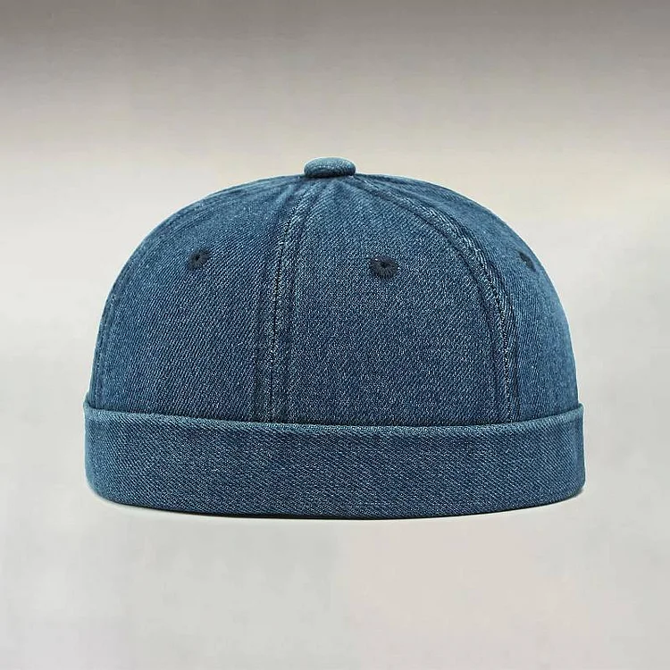 Men's Washed Denim Roll-Up Edge Docker Cap