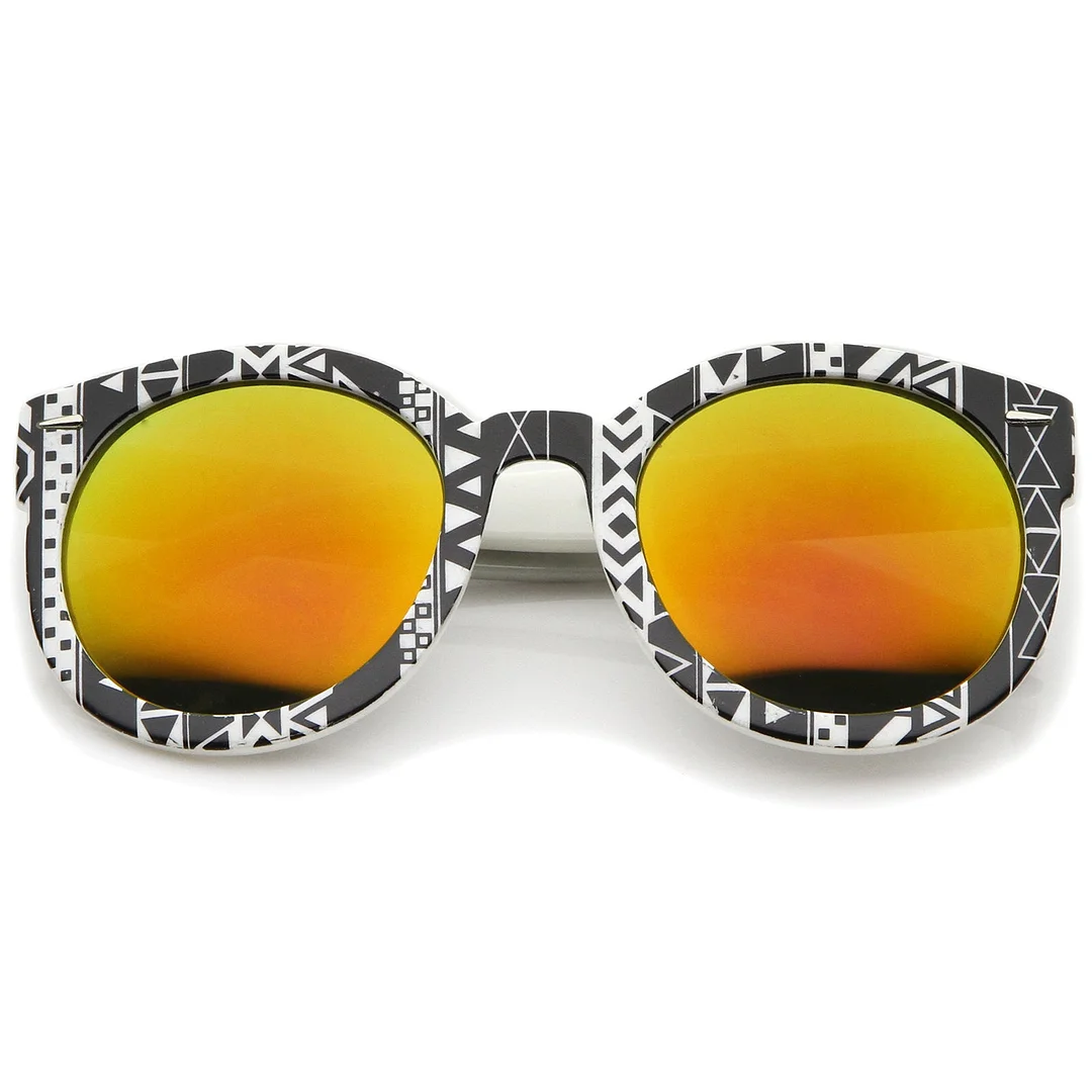 Women 's Oversize Printed Colored Mirror Lens P3 Round glasses 52mm